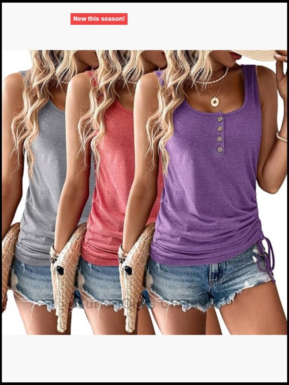3 Pack Women Tank Tops Sleeveless Loose Button Henley Summer Shirts